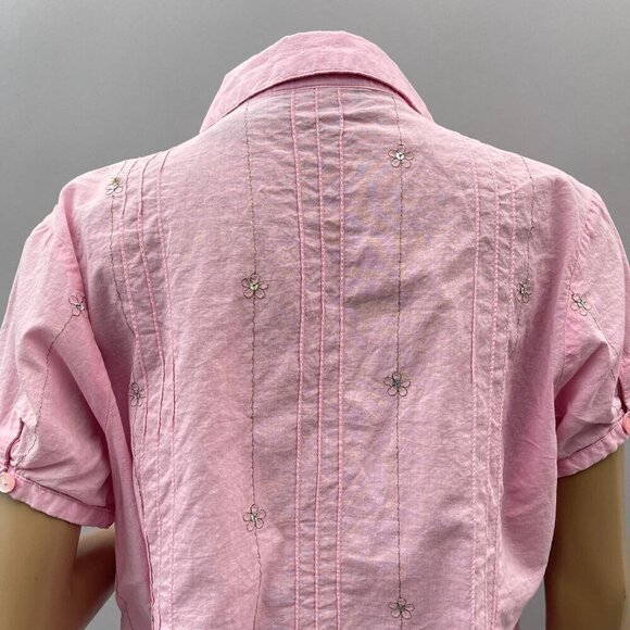 Y2K Cotton Womens Pink Embroidered Button-Up Shirt Lemon Grass Studio Size L - Picture 7 of 10